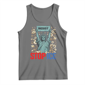 Statue of Liberty Resist Stop Ice Tank Top Floral Activist for Justice and Freedom TS02 Black Heather Print Your Wear