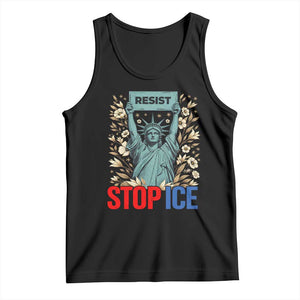 Statue of Liberty Resist Stop Ice Tank Top Floral Activist for Justice and Freedom TS02 Black Print Your Wear