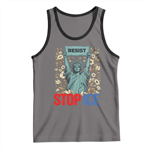 Statue of Liberty Resist Stop Ice Tank Top Floral Activist for Justice and Freedom TS02 Deep Heather Black Print Your Wear