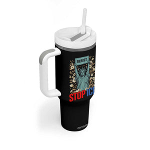 Statue of Liberty Resist Stop Ice Tumbler With Handle Floral Activist for Justice and Freedom TS02 Print Your Wear