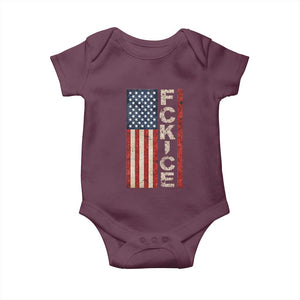 F Ice Retro Distressed American Flag Baby Onesie Patriotic Against Ice Justice Protest Resistance TS02 Maroon Print Your Wear