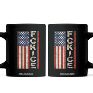 F Ice Retro Distressed American Flag Coffee Mug Patriotic Against Ice Justice Protest Resistance TS02 Black Print Your Wear