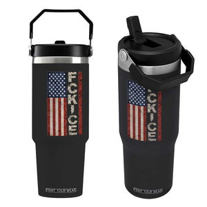 F Ice Retro Distressed American Flag Flip Straw Tumbler Patriotic Against Ice Justice Protest Resistance TS02 One Size: 30 oz Black Print Your Wear