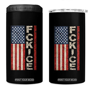 F Ice Retro Distressed American Flag 4 in 1 Can Cooler Tumbler Patriotic Against Ice Justice Protest Resistance TS02 One Size: 16 oz Black Print Your Wear