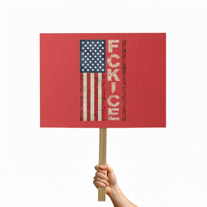 F Ice Retro Distressed American Flag Protest Sign Patriotic Against Ice Justice Protest Resistance TS02 Horizontal 18" × 24" Red Print Your Wear