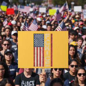 F Ice Retro Distressed American Flag Protest Sign Patriotic Against Ice Justice Protest Resistance TS02 Horizontal 18" × 24" Yellow Print Your Wear