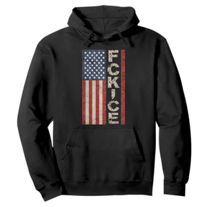 F Ice Retro Distressed American Flag Hoodie Patriotic Against Ice Justice Protest Resistance TS02 Black Print Your Wear