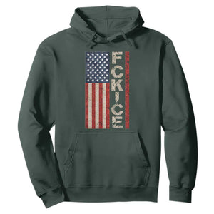 F Ice Retro Distressed American Flag Hoodie Patriotic Against Ice Justice Protest Resistance TS02 Dark Forest Green Print Your Wear