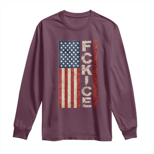 F Ice Retro Distressed American Flag Long Sleeve Shirt Patriotic Against Ice Justice Protest Resistance TS02 Maroon Print Your Wear