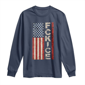 F Ice Retro Distressed American Flag Long Sleeve Shirt Patriotic Against Ice Justice Protest Resistance TS02 Navy Print Your Wear
