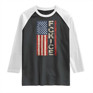 F Ice Retro Distressed American Flag Raglan Shirt Patriotic Against Ice Justice Protest Resistance TS02 Black White Print Your Wear