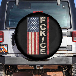 F Ice Retro Distressed American Flag Spare Tire Cover Patriotic Against Ice Justice Protest Resistance TS02 No hole Black Print Your Wear