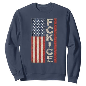 F Ice Retro Distressed American Flag Sweatshirt Patriotic Against Ice Justice Protest Resistance TS02 Navy Print Your Wear