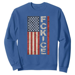 F Ice Retro Distressed American Flag Sweatshirt Patriotic Against Ice Justice Protest Resistance TS02 Royal Blue Print Your Wear