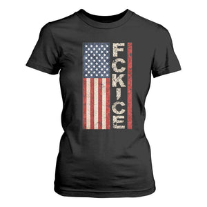 F Ice Retro Distressed American Flag T Shirt For Women Patriotic Against Ice Justice Protest Resistance TS02 Black Print Your Wear