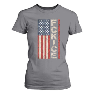 F Ice Retro Distressed American Flag T Shirt For Women Patriotic Against Ice Justice Protest Resistance TS02 Charcoal Print Your Wear