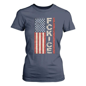 F Ice Retro Distressed American Flag T Shirt For Women Patriotic Against Ice Justice Protest Resistance TS02 Navy Print Your Wear
