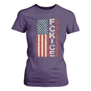 F Ice Retro Distressed American Flag T Shirt For Women Patriotic Against Ice Justice Protest Resistance TS02 Purple Print Your Wear