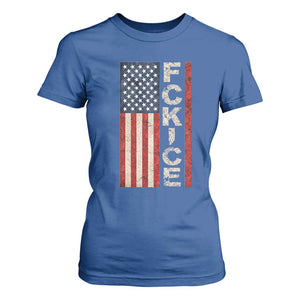 F Ice Retro Distressed American Flag T Shirt For Women Patriotic Against Ice Justice Protest Resistance TS02 Royal Blue Print Your Wear