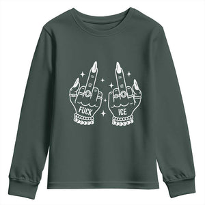 Middle Finger F Ice Youth Sweatshirt Against Ice Violence Outspoken Resistance TS02 Dark Forest Green Print Your Wear