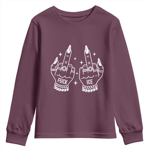 Middle Finger F Ice Youth Sweatshirt Against Ice Violence Outspoken Resistance TS02 Maroon Print Your Wear