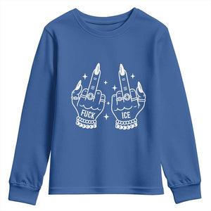 Middle Finger F Ice Youth Sweatshirt Against Ice Violence Outspoken Resistance TS02 Royal Blue Print Your Wear