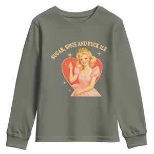 Sugar Spice and F Ice Retro Fairy Youth Sweatshirt Feminist Against Ice Protest Political Resistance TS02 Military Green Print Your Wear