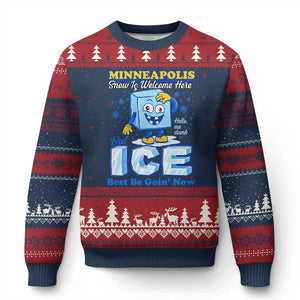 Snow is Welcome Ice is Not Ugly Christmas Sweater Funny Against Ice Minneapolis Resistance and Justice TS02 Navy Red Print Your Wear