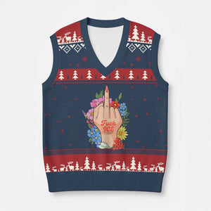 Floral Middle Finger F Ice V-Neck Knit Sweater Vest TS02 Navy Red Print Your Wear