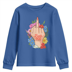 Floral Middle Finger F Ice Youth Sweatshirt TS02 Royal Blue Print Your Wear