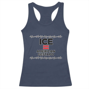 Ice Equals American Gestapo Racerback Tank Top Barbed Wire Protest Political Resistance TS02 Navy Print Your Wear