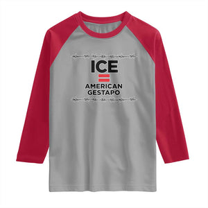 Ice Equals American Gestapo Raglan Shirt Barbed Wire Protest Political Resistance TS02 Sport Gray Red Print Your Wear