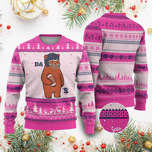 Cute Bear Holding Rugby Sport Fans Graphic Ugly Christmas Sweater TS02 Hot Pink Print Your Wear