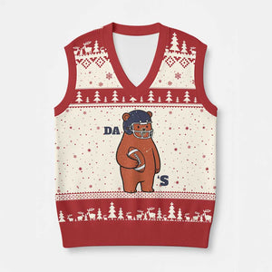 Cute Bear Holding Rugby Sport Fans Graphic V-Neck Knit Sweater Vest TS02 Beige Red Print Your Wear