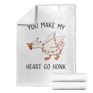 Funny Valentine Goose Throw Blanket You Make My Heart Go Honk Cute Romantic Gift TS02 White Print Your Wear