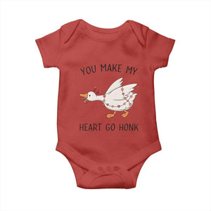 Funny Valentine Goose Baby Onesie You Make My Heart Go Honk Cute Romantic Gift TS02 Red Print Your Wear