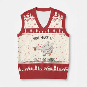 Funny Valentine Goose V-Neck Knit Sweater Vest You Make My Heart Go Honk Cute Romantic Gift TS02 Beige Red Print Your Wear