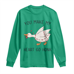 Funny Valentine Goose Long Sleeve Shirt You Make My Heart Go Honk Cute Romantic Gift TS02 Irish Green Print Your Wear