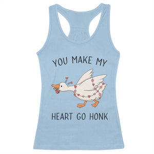 Funny Valentine Goose Racerback Tank Top You Make My Heart Go Honk Cute Romantic Gift TS02 Light Blue Print Your Wear