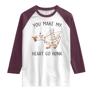 Funny Valentine Goose Raglan Shirt You Make My Heart Go Honk Cute Romantic Gift TS02 White Maroon Print Your Wear