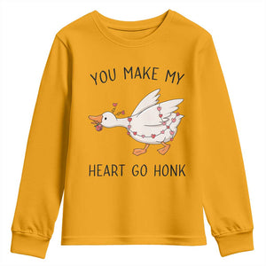 Funny Valentine Goose Youth Sweatshirt You Make My Heart Go Honk Cute Romantic Gift TS02 Gold Print Your Wear