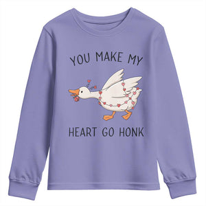 Funny Valentine Goose Youth Sweatshirt You Make My Heart Go Honk Cute Romantic Gift TS02 Violet Print Your Wear