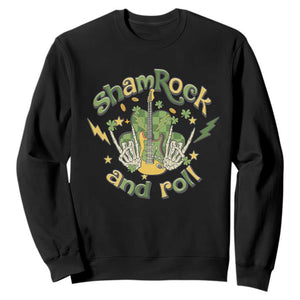 Funny St. Patricks Day Sweatshirt Shamrock 'N Roll Irish Music Rocking Skeleton Hand with Guitar TS02 Black Printyourwear