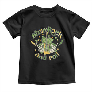 Funny St Patricks Day Toddler T Shirt Shamrock 'N Roll Irish Music Rocking Skeleton Hand with Guitar TS02 Black Print Your Wear