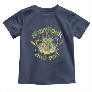 Funny St Patricks Day Toddler T Shirt Shamrock 'N Roll Irish Music Rocking Skeleton Hand with Guitar TS02 Navy Print Your Wear
