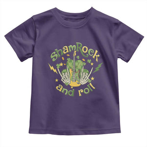Funny St Patricks Day Toddler T Shirt Shamrock 'N Roll Irish Music Rocking Skeleton Hand with Guitar TS02 Purple Print Your Wear