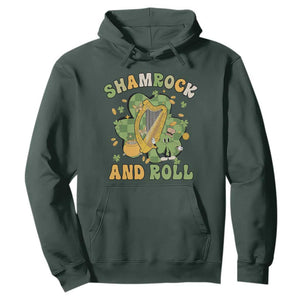 Funny St. Patricks Day Hoodie Shamrock 'N Roll Irish Music Celtic Harp TS02 Dark Forest Green Printyourwear