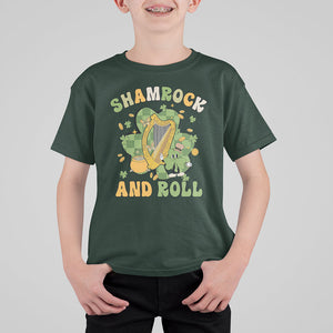 Funny St. Patricks Day T Shirt For Kid Shamrock 'N Roll Irish Music Celtic Harp TS02 Dark Forest Green Printyourwear