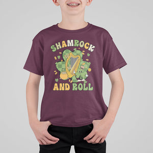 Funny St. Patricks Day T Shirt For Kid Shamrock 'N Roll Irish Music Celtic Harp TS02 Maroon Printyourwear