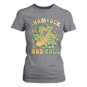 Funny St Patricks Day T Shirt For Women Shamrock 'N Roll Irish Music Celtic Harp TS02 Charcoal Print Your Wear